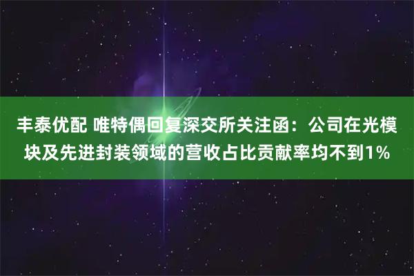 丰泰优配 唯特偶回复深交所关注函：公司在光模块及先进封装领域的营收占比贡献率均不到1%